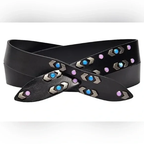 Isabel Marant Black Leather Studded Belt with Blue and Pink Accents - Picture 4 of 7